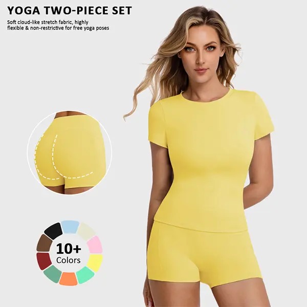 Women's 2-Piece High-End Sports Set - Solid Color Breathable Quick-Drying T-Shirt & High-Waisted Shorts